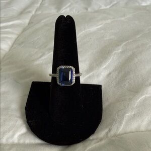 Zales Sterling Silver Ring with Lab created Sapphire and pave diamonds.